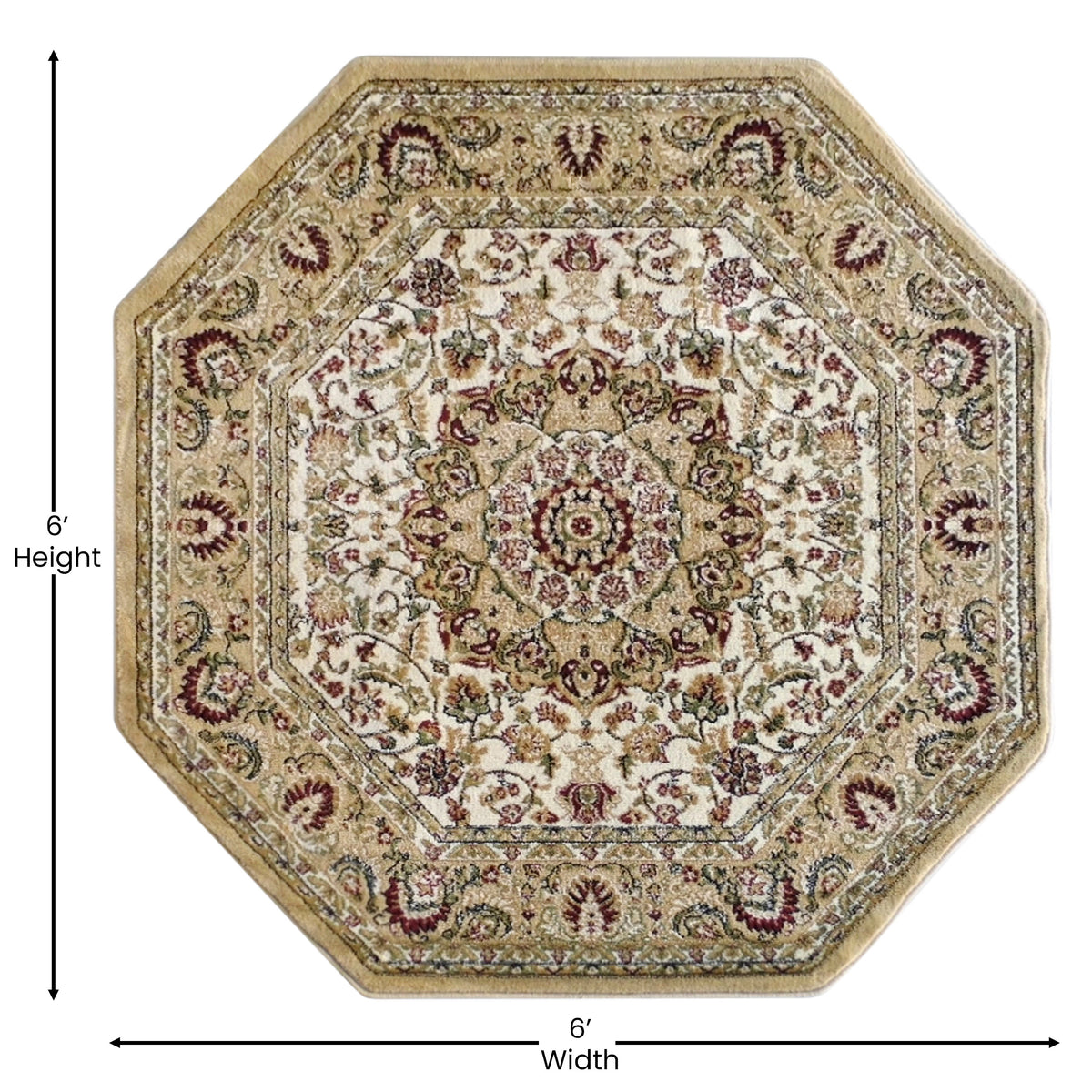 Ivory,5' Octagon |#| Multipurpose Ivory Persian Style Olefin Medallion Motif Area Rug - 5x5 Octagon