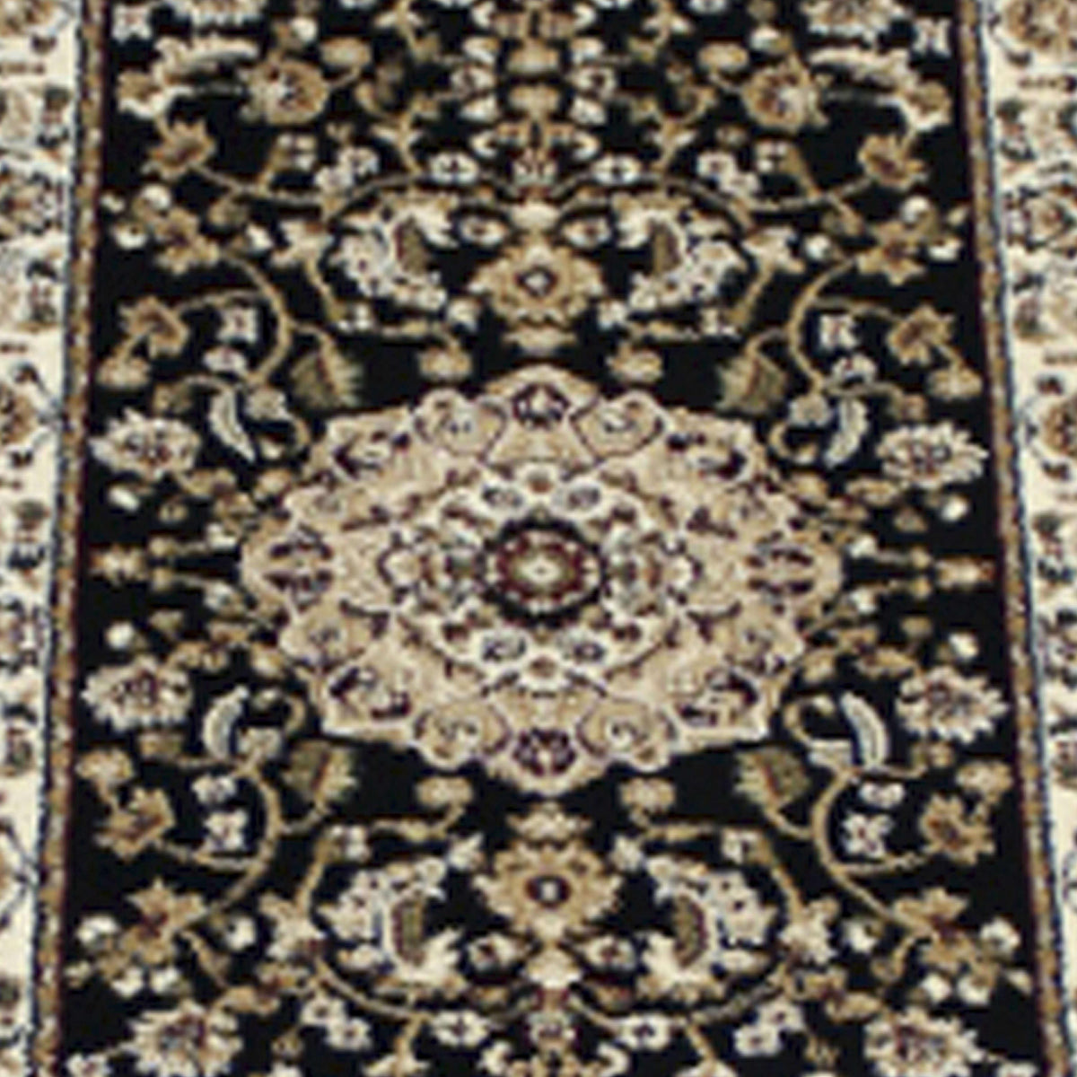 Black,3' x 15' |#| Multipurpose Persian Style Olefin Medallion Area Rug in Black - 3' x 20'