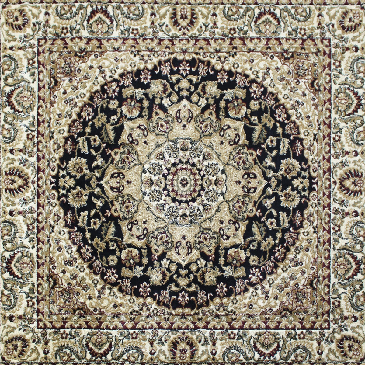 Black,7' Square |#| Multipurpose Black Persian Style Olefin Medallion Motif Area Rug - 7x7 Square