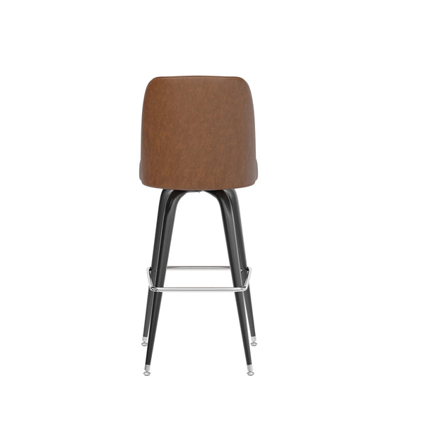 Weathered Brown |#| Metal Bar Stool with Swivel Vinyl Bucket Seat and Footrest in Weathered Brown