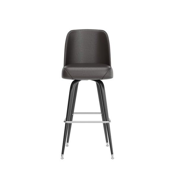 Dark Brown |#| Metal Bar Stool with Swivel Vinyl Bucket Seat and Footrest in Dark Brown