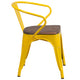 Yellow |#| Yellow Metal Chair with Wood Seat and Arms - Restaurant Furniture