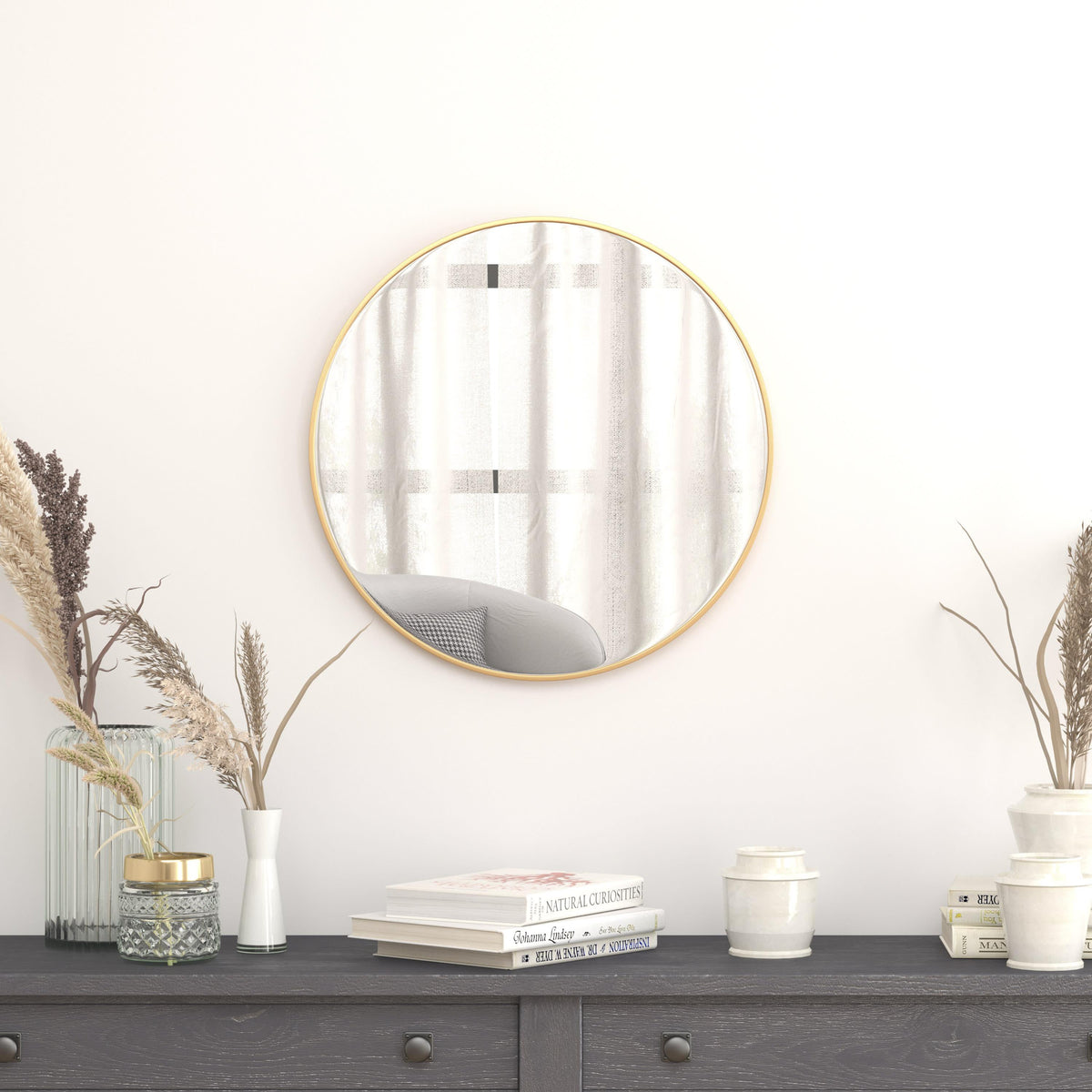 Gold,24" Round |#| Accent Wall Mount Mirror with Gold Aluminum Frame - 24" Round Wall Mirror