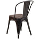 Black-Antique Gold |#| Black-Antique Gold Metal Stackable Chair with Wood Seat - Restaurant Chair