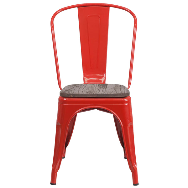 Red |#| Red Metal Stackable Chair with Wood Seat - Restaurant Chair - Bistro Chair