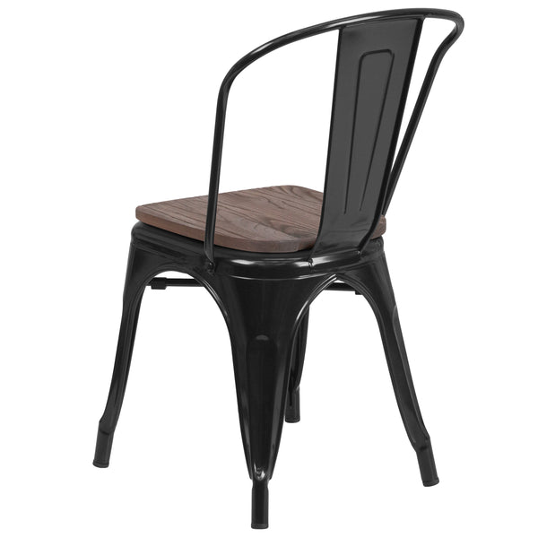 Black |#| Black Metal Stackable Chair with Wood Seat - Restaurant Chair - Bistro Chair