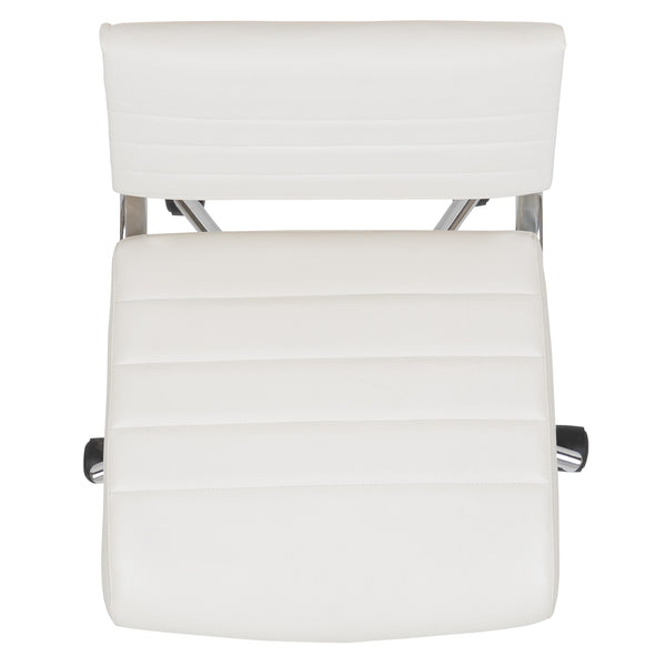 White |#| Mid-Back Armless White LeatherSoft Ribbed Executive Swivel Office Chair