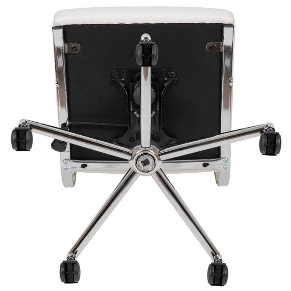 White |#| Mid-Back Armless White LeatherSoft Ribbed Executive Swivel Office Chair