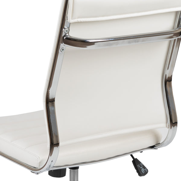 White |#| Mid-Back Armless White LeatherSoft Ribbed Executive Swivel Office Chair