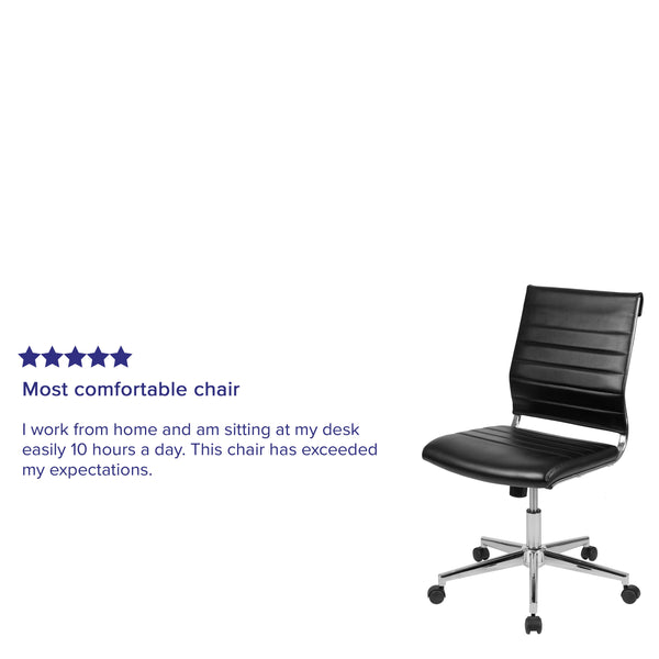 Black |#| Mid-Back Armless Black LeatherSoft Ribbed Executive Swivel Office Chair