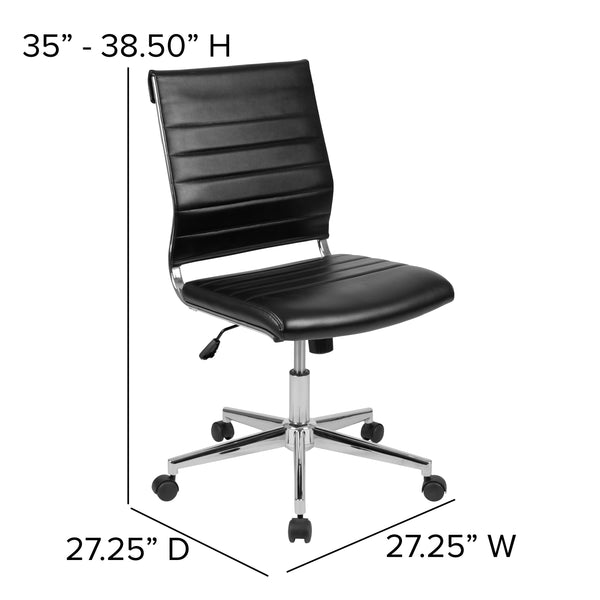 Black |#| Mid-Back Armless Black LeatherSoft Ribbed Executive Swivel Office Chair
