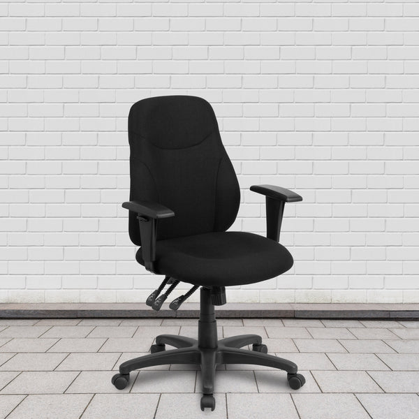 Mid-Back Black Fabric Multifunction Swivel Ergonomic Chair with Back Adjustment