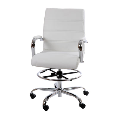 Mid-Back LeatherSoft Drafting Chair with Adjustable Foot Ring and Chrome Base - View 1