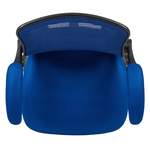 Blue |#| Mid-Back Blue Mesh Ergonomic Drafting Chair with Foot Ring and Flip-Up Arms