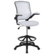 White |#| Mid-Back White Mesh Ergonomic Drafting Chair with Foot Ring and Flip-Up Arms