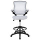 White |#| Mid-Back White Mesh Ergonomic Drafting Chair with Foot Ring and Flip-Up Arms