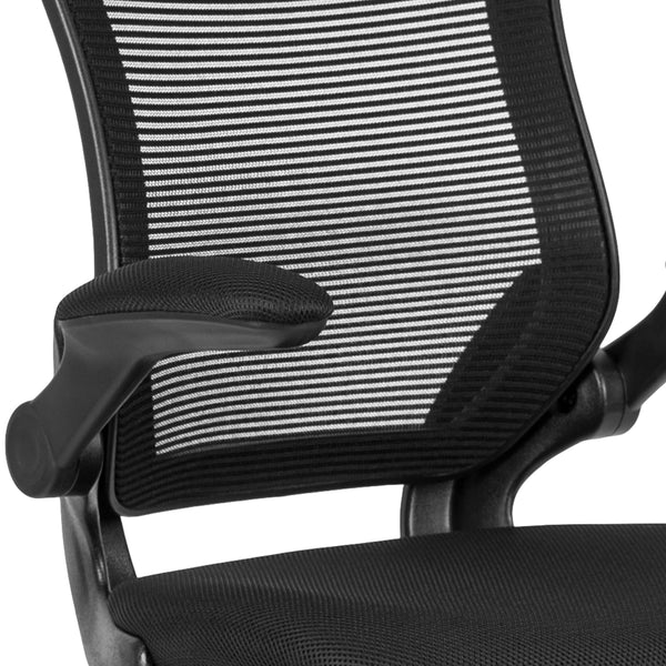 Black |#| Mid-Back Black Mesh Ergonomic Drafting Chair with Foot Ring and Flip-Up Arms