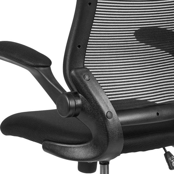 Black |#| Mid-Back Black Mesh Ergonomic Drafting Chair with Foot Ring and Flip-Up Arms