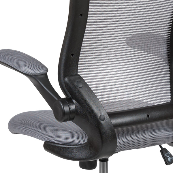 Dark Gray |#| Mid-Back Dark Gray Mesh Ergonomic Drafting Chair with Foot Ring and Flip-Up Arms