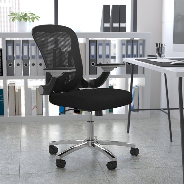 Mid-Back Black Mesh Ergonomic Office Chair with Height Adjustable Flip-Up Arms