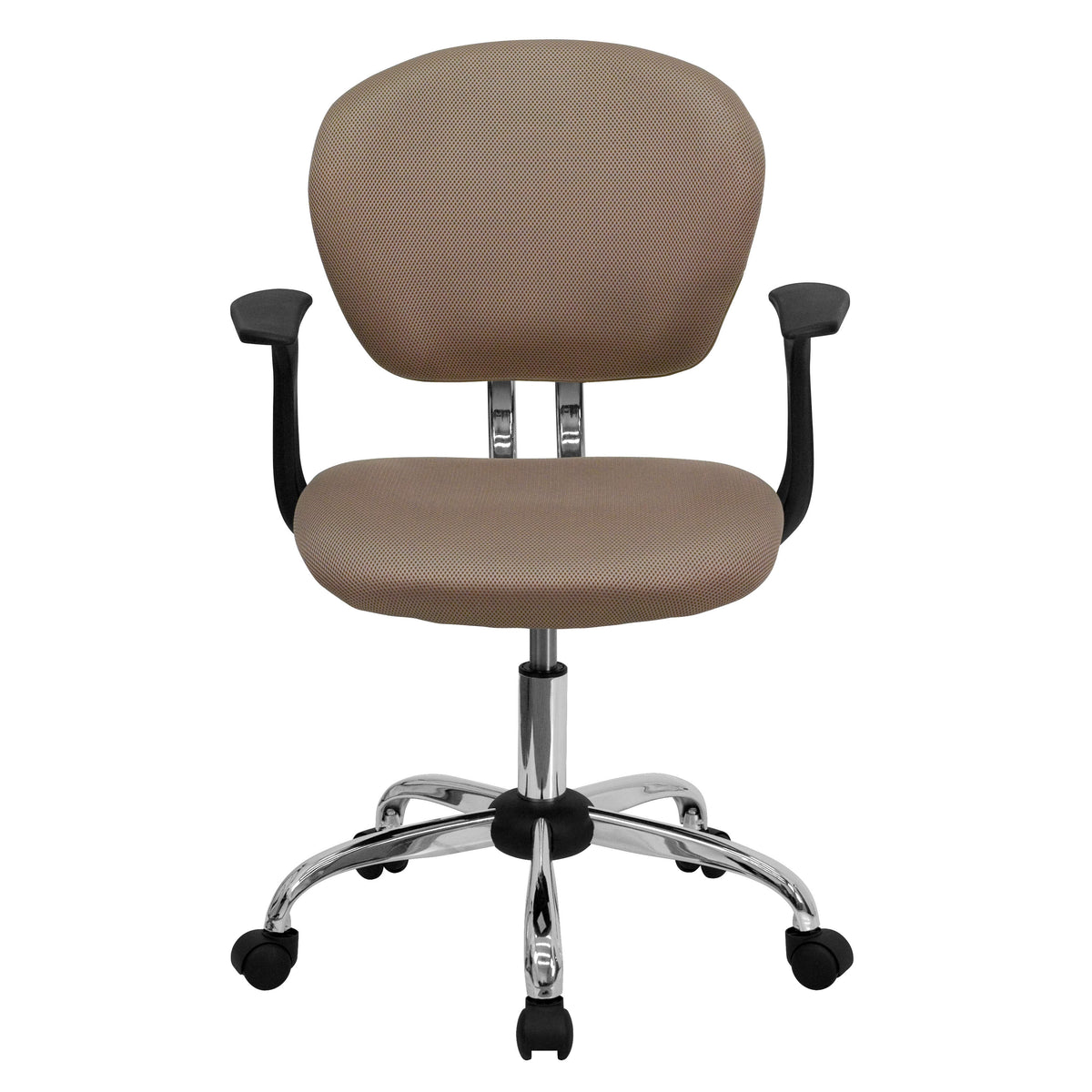 Coffee Brown |#| Mid-Back Coffee Brown Mesh Padded Swivel Office Chair with Chrome Base and Arms