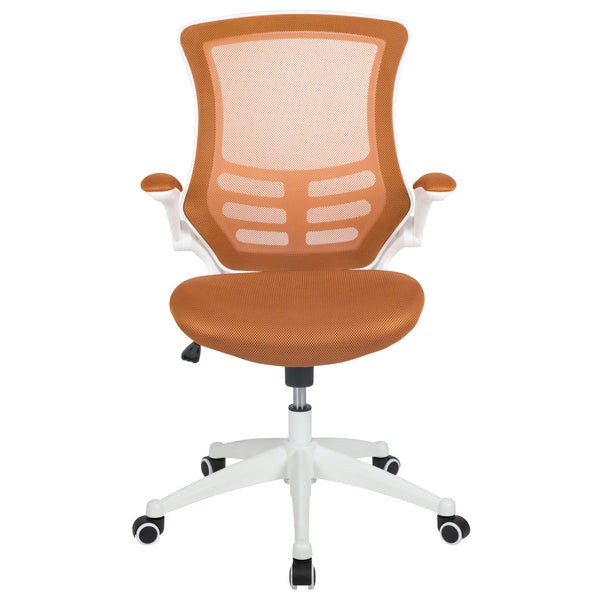 Tan Mesh/White Frame |#| Mid-Back Tan Mesh Ergonomic Task Office Chair, White Frame - Flip-Up Arms