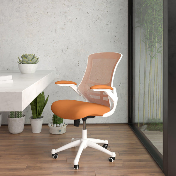 Tan Mesh/White Frame |#| Mid-Back Tan Mesh Ergonomic Task Office Chair, White Frame - Flip-Up Arms