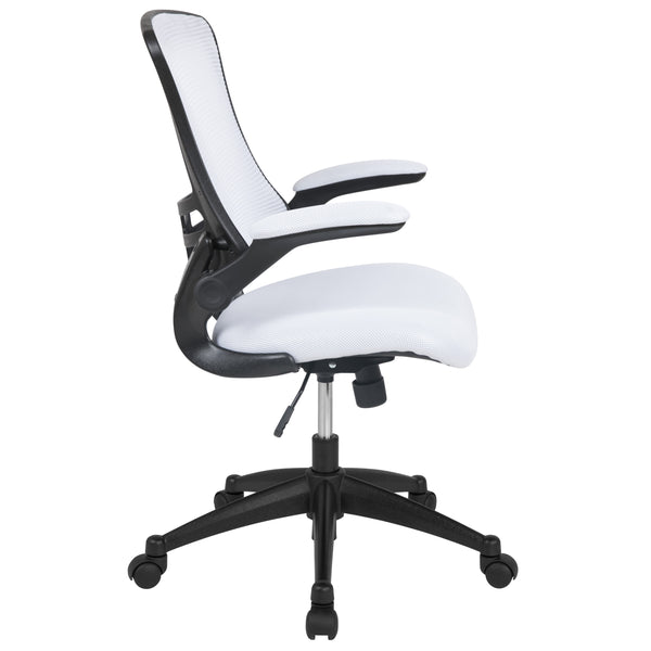 White Mesh/Black Frame |#| Mid-Back White Mesh Swivel Ergonomic Task Office Desk Chair with Flip-Up Arms