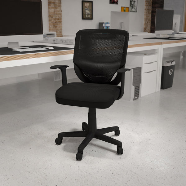 Mid-Back Black Mesh Tapered Back Swivel Task Office Chair with T-Arms