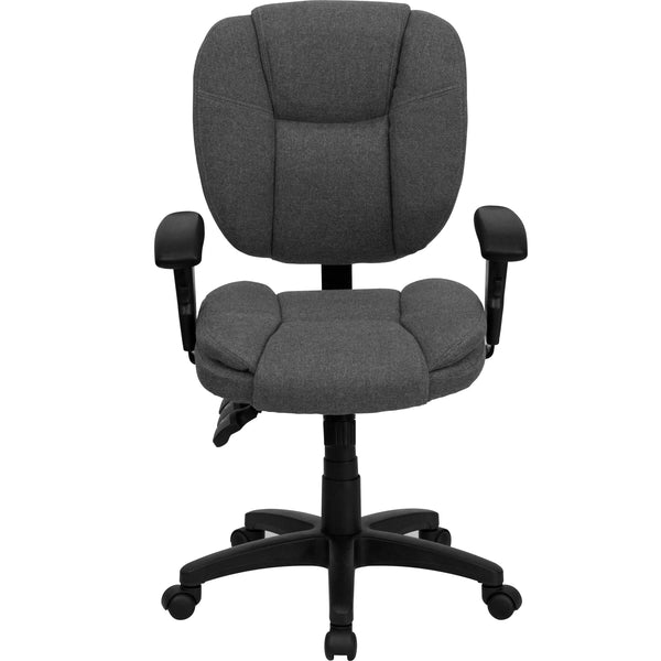 Black Fabric |#| Mid-Back Black Fabric Multifunction Swivel Office Chair w/ Pillow Top Cushioning