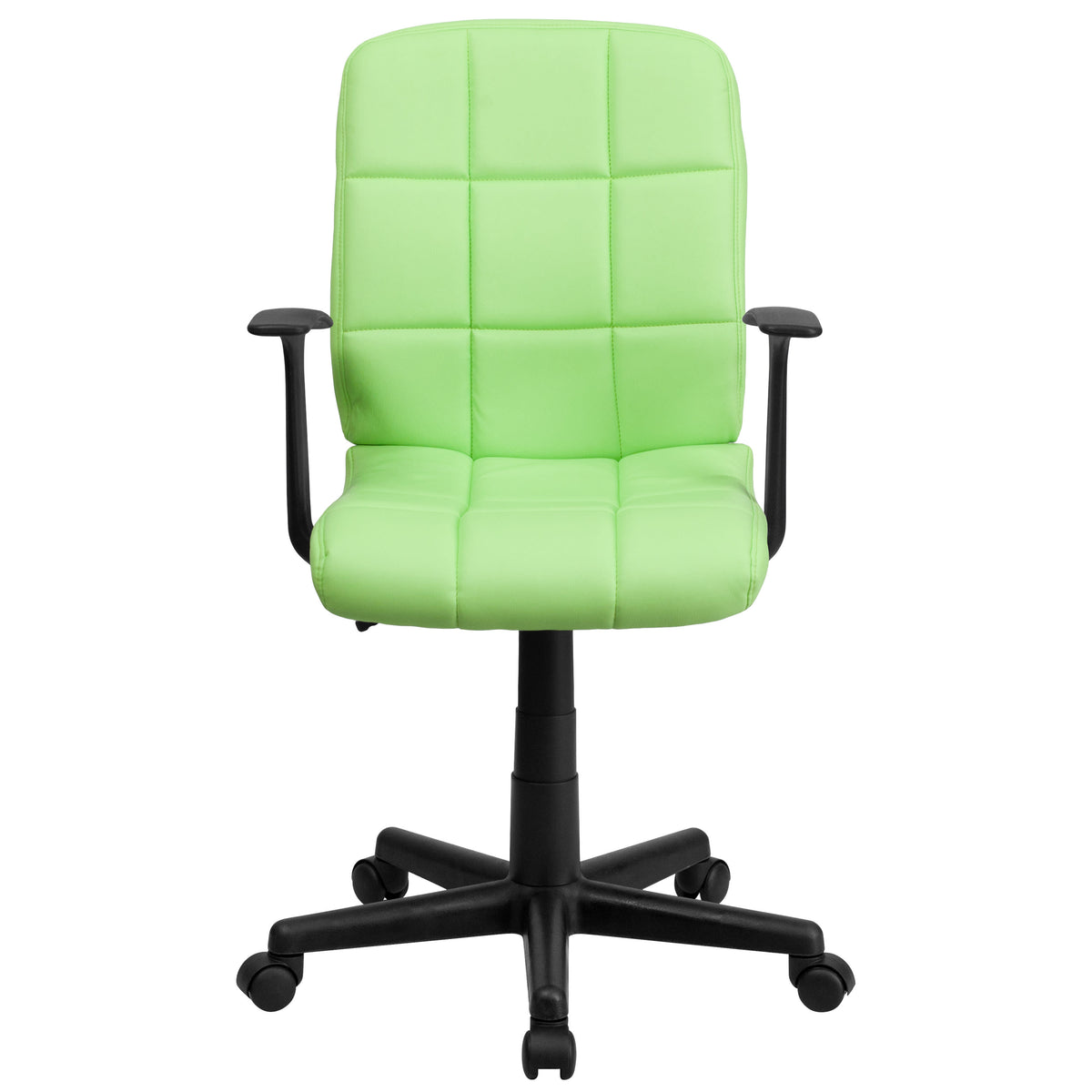 Green |#| Mid-Back Green Quilted Vinyl Swivel Task Office Chair with Arms - Home Office