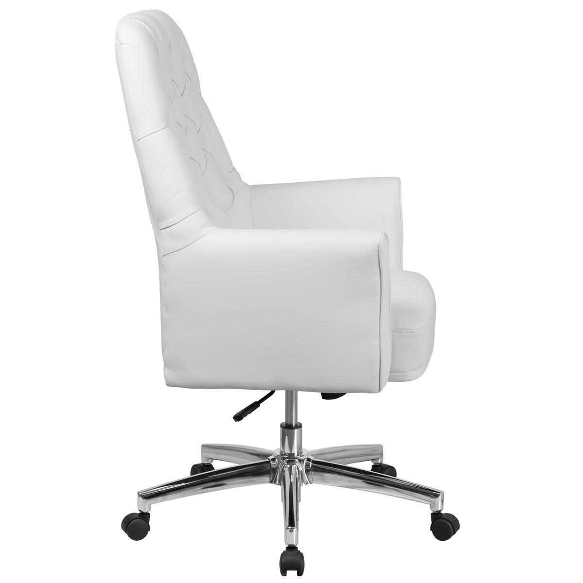 White |#| Mid-Back Traditional Tufted White LeatherSoft Executive Swivel Office Chair