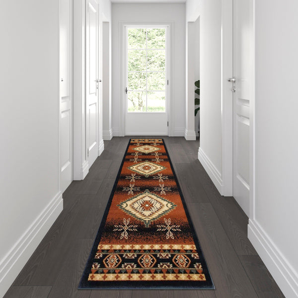 Black,3' x 10' |#| Indoor Southwestern Themed Black 3' x 10' Area Rug for Multiple Flooring Types