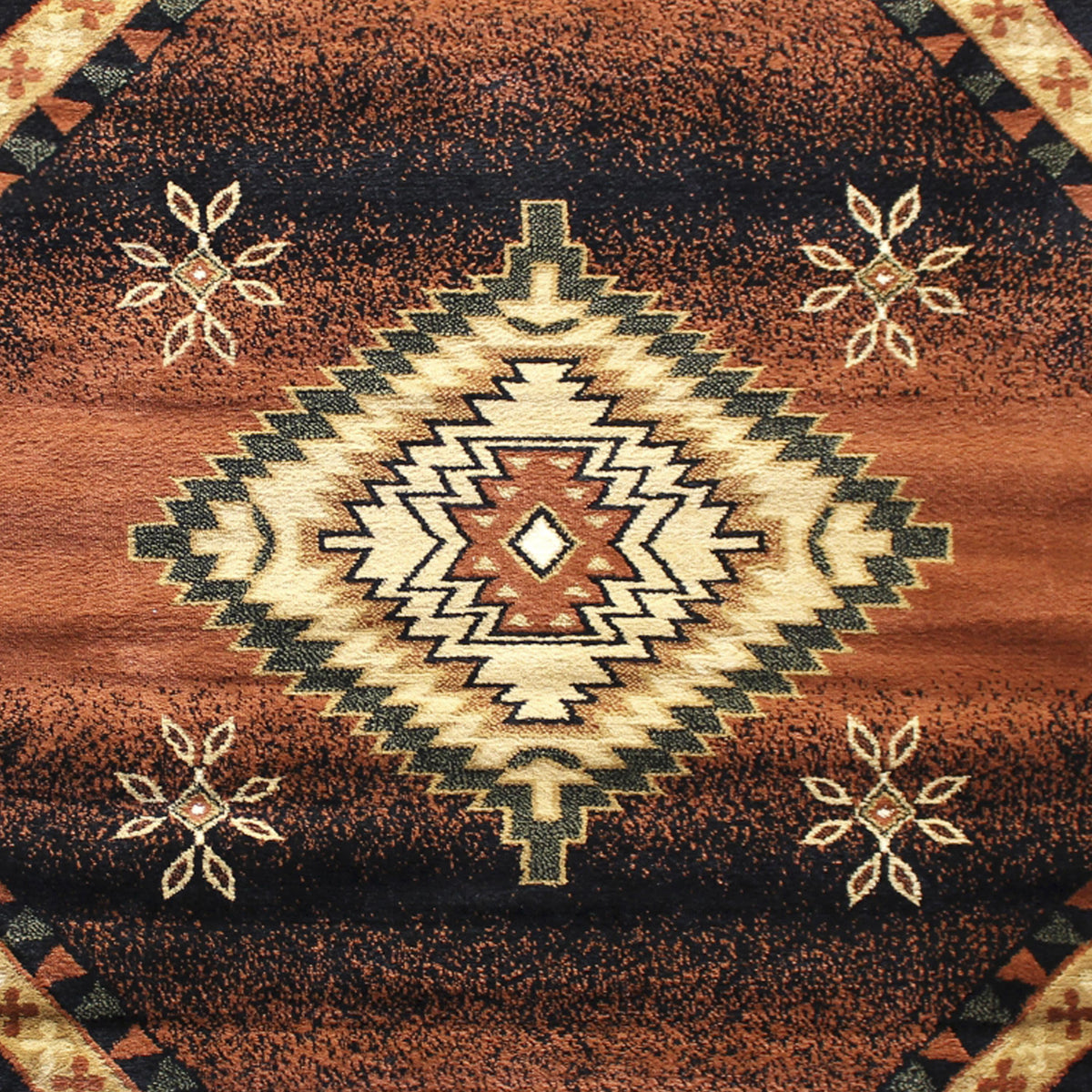Brown,4' Octagon |#| Indoor Southwestern Themed Black 4x4 Round Area Rug for Multiple Flooring Types