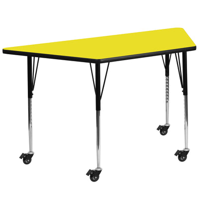Mobile 22.5''W x 45''L Trapezoid HP Laminate Activity Table - Standard Height Adjustable Legs - View 1