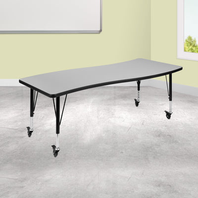 Mobile 26"W x 60"L Rectangle Wave Flexible Collaborative Thermal Laminate Activity Table - Height Adjustable Short Legs - View 2
