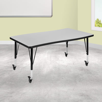 Mobile 28"W x 47.5"L Rectangle Wave Flexible Collaborative Thermal Laminate Activity Table - Height Adjustable Short Legs - View 2