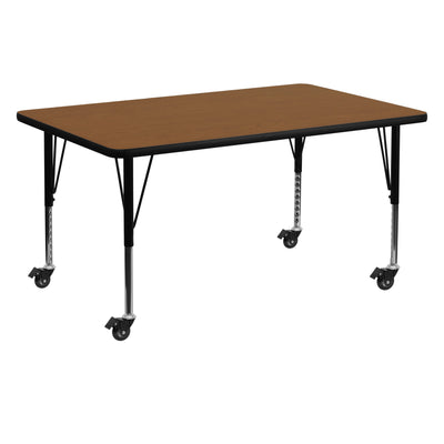 Mobile 30''W x 60''L Rectangular HP Laminate Activity Table - Height Adjustable Short Legs - View 1