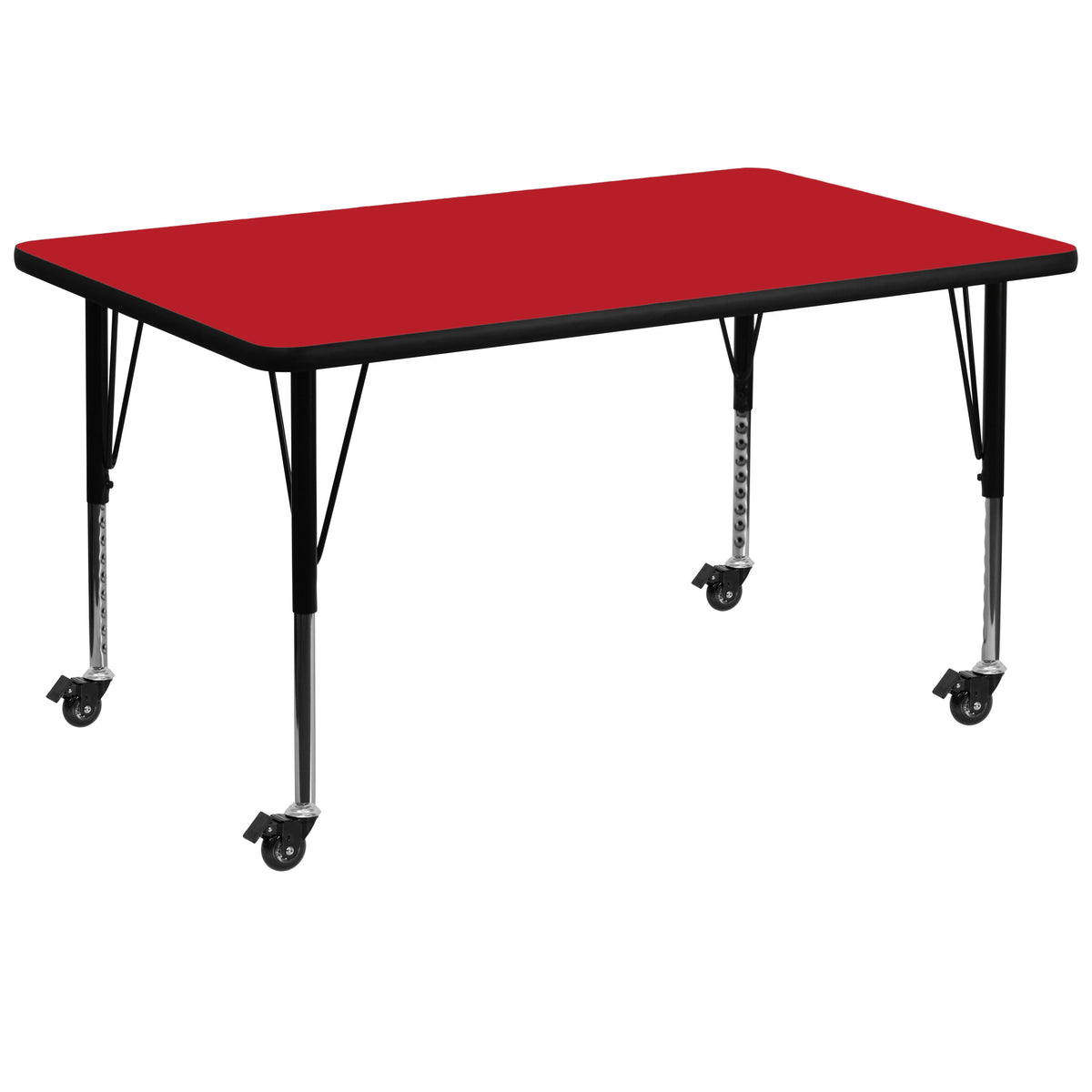 Red |#| Mobile 36inchW x 72inchL Rectangular Red HP Laminate Adjustable Activity Table