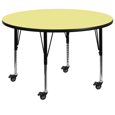 Mobile 42'' Round Thermal Laminate Activity Table - Height Adjustable Short Legs