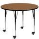 Oak |#| Mobile 42inch Round Oak Thermal Laminate Activity Table - Height Adjustable Legs