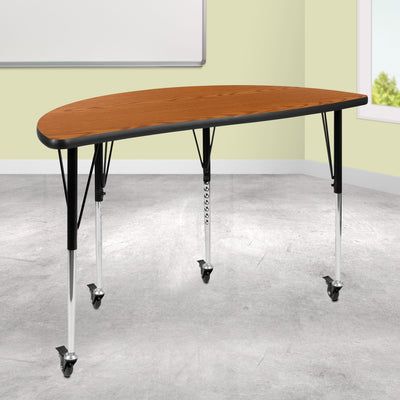 Mobile 47.5" Half Circle Wave Flexible Collaborative Thermal Laminate Activity Table - Standard Height Adjustable Legs - View 2