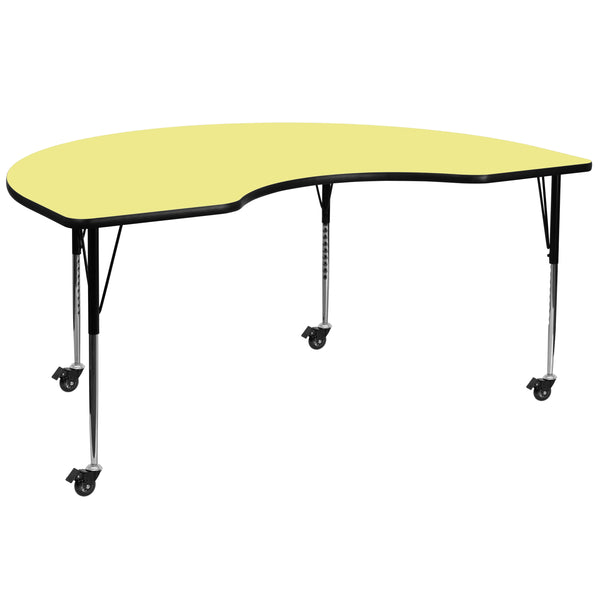 Yellow |#| Mobile 48inchW x 72inchL Kidney Yellow Thermal Laminate Adjustable Activity Table