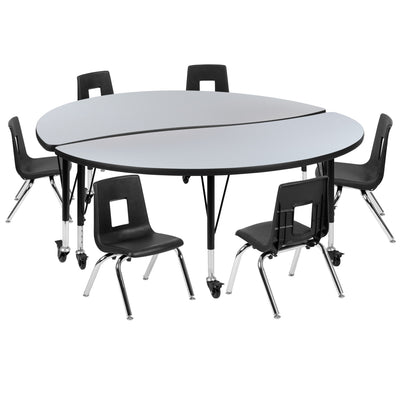 Mobile 60" Circle Wave Flexible Laminate Activity Table Set with 12" Student Stack Chairs - View 1