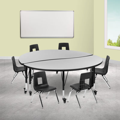 Mobile 60" Circle Wave Flexible Laminate Activity Table Set with 12" Student Stack Chairs - View 2