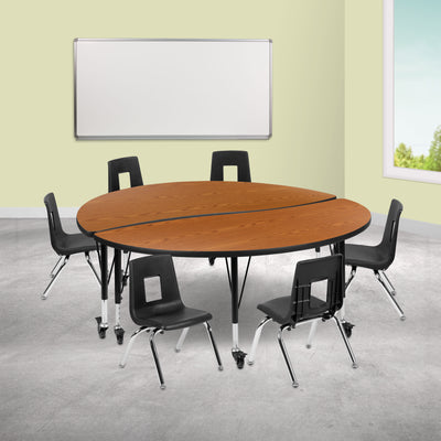 Mobile 60" Circle Wave Flexible Laminate Activity Table Set with 14" Student Stack Chairs - View 2