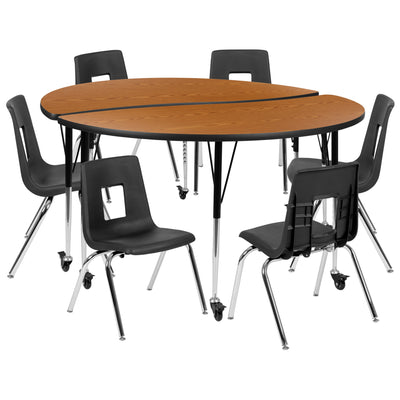 Mobile 60" Circle Wave Flexible Laminate Activity Table Set with 16" Student Stack Chairs - View 1