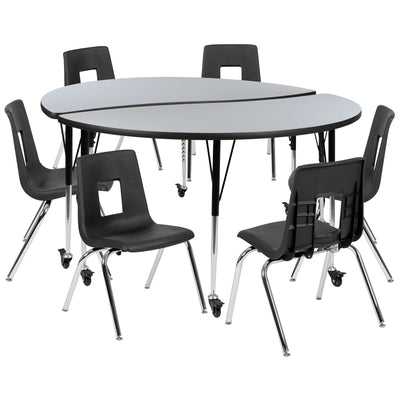 Mobile 60" Circle Wave Flexible Laminate Activity Table Set with 18" Student Stack Chairs - View 1