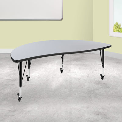 Mobile 60" Half Circle Wave Flexible Collaborative Thermal Laminate Activity Table - Height Adjustable Short Legs - View 2