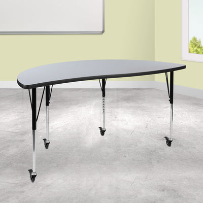 Mobile 60" Half Circle Wave Flexible Collaborative Thermal Laminate Activity Table - Standard Height Adjustable Legs - View 2